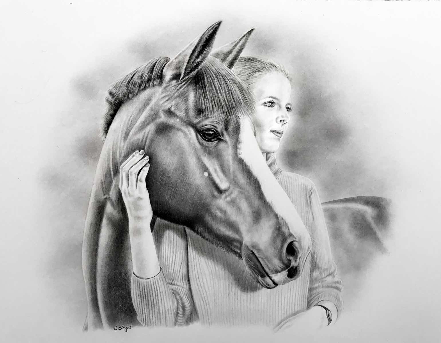 Portraitzeichnung Pferd Mensch